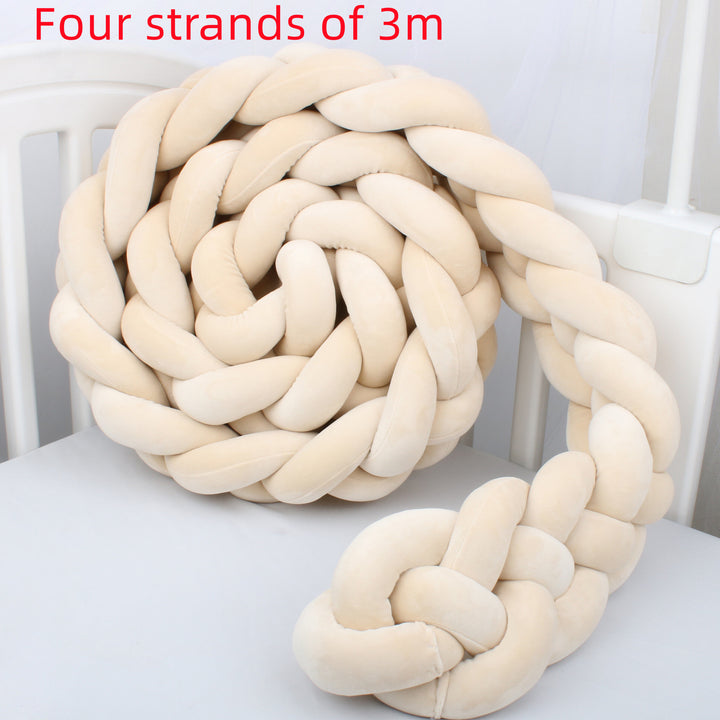 Heightening Baby Braided Crib Bumpers 4 Strip Knot Long Pillow Cushion Bedding Room dector