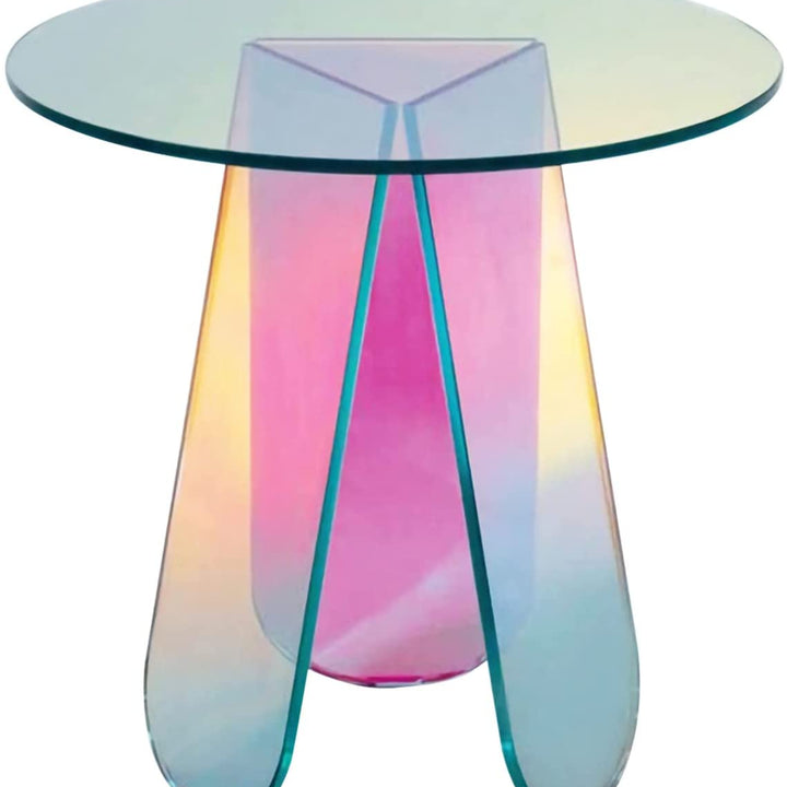 Acrylic Rainbow Color Coffee Table, Iridescent Glass End Table Round Side Table Modern Accent TV Table for Living Bed Room Decoration,small,Amazon Banned