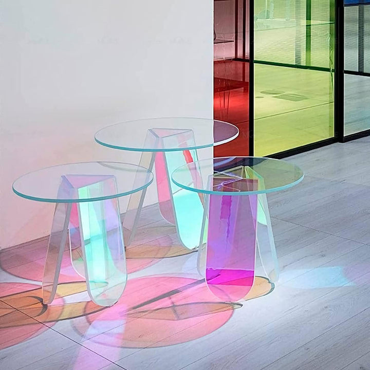 Acrylic Rainbow Color Coffee Table, Iridescent Glass End Table Round Side Table Modern Accent TV Table for Living Bed Room Decoration,small,Amazon Banned