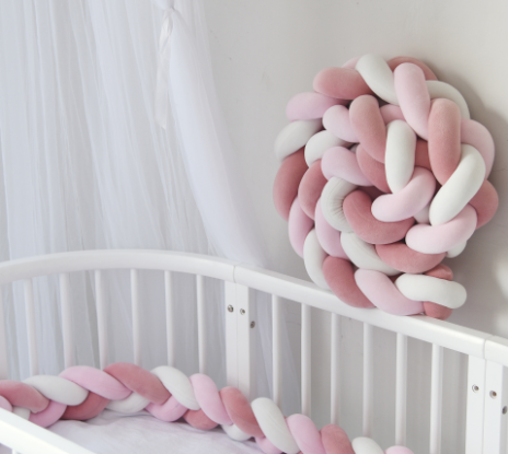 Heightening Baby Braided Crib Bumpers 4 Strip Knot Long Pillow Cushion Bedding Room dector