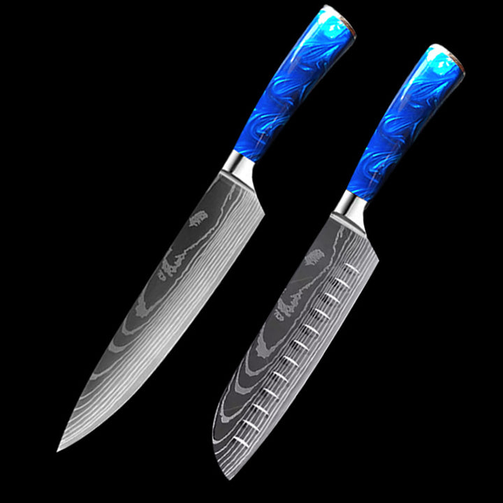 8-inch Chef Knife with Blue Resin Handle