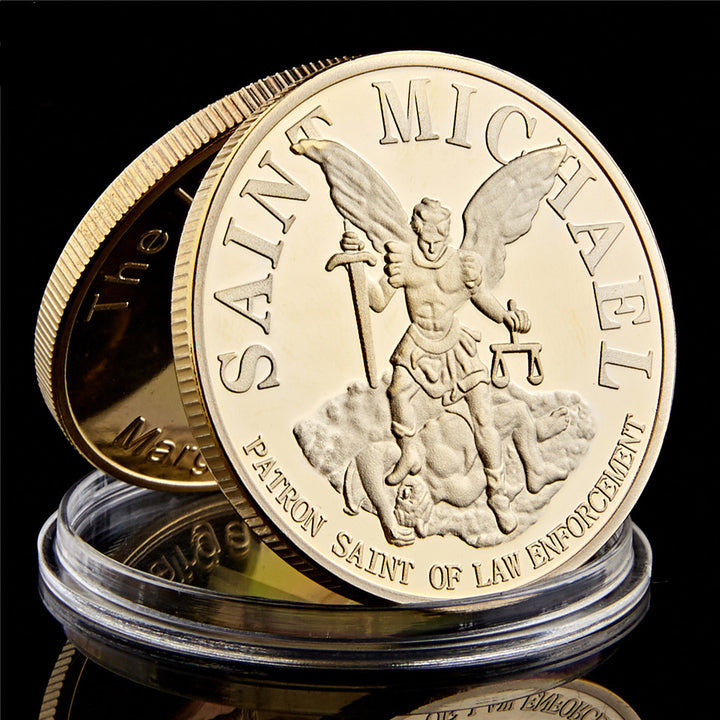 Medal Badge Gold-plated Silver Coin Saint Michael's Archangel Foreign Trade Commemorative Coin