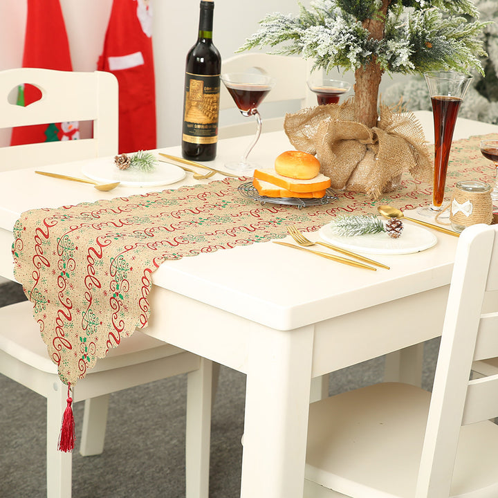 Christmas decorative linen print snowflake with tassel table mat