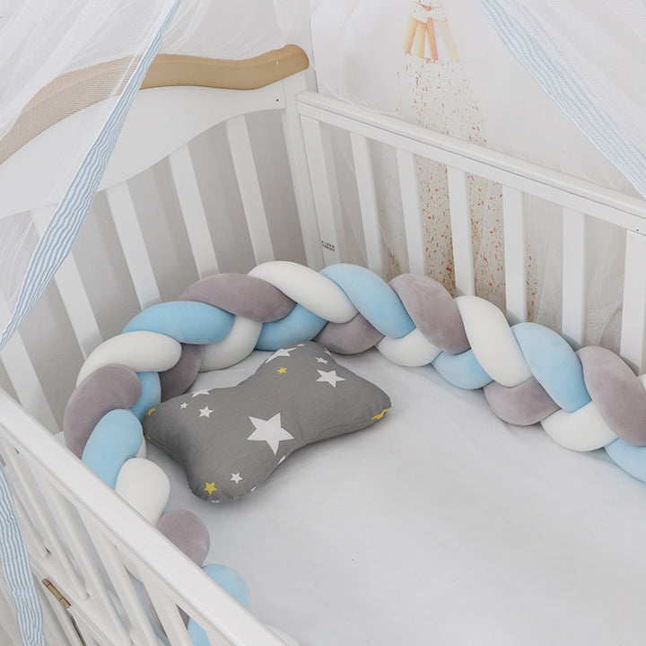 Heightening Baby Braided Crib Bumpers 4 Strip Knot Long Pillow Cushion Bedding Room dector