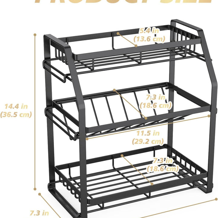 Spice Rack Organizer, 3-Tier Seasoning Organizer, Kitchen Spice Shelf, Countertop Organizer For Bathroom Vanity Kitchen-Black