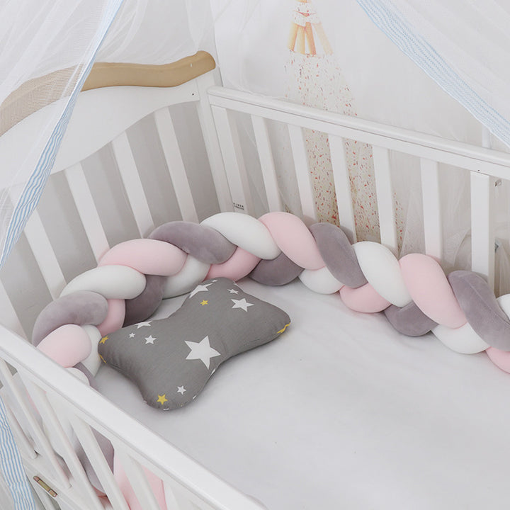 Heightening Baby Braided Crib Bumpers 4 Strip Knot Long Pillow Cushion Bedding Room dector