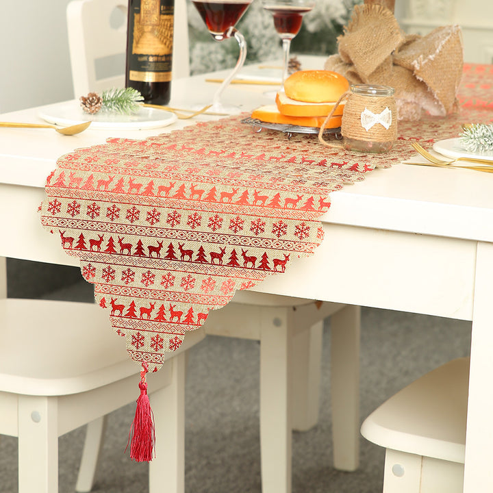 Christmas decorative linen print snowflake with tassel table mat