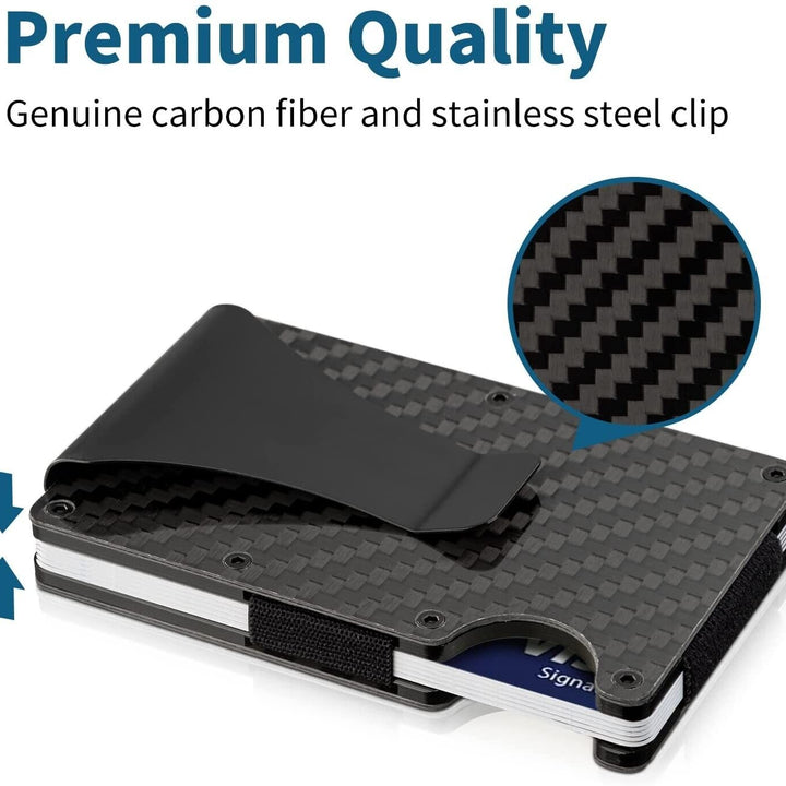 Carbon Fiber Blocking Slim Money Clip RFID Card Holder Metal Men Wallet Gift