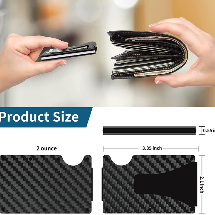 Carbon Fiber Blocking Slim Money Clip RFID Card Holder Metal Men Wallet Gift