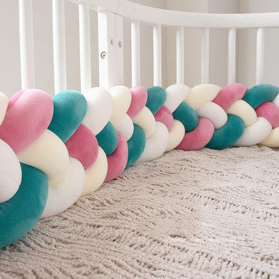 Heightening Baby Braided Crib Bumpers 4 Strip Knot Long Pillow Cushion Bedding Room dector