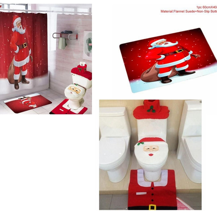 Merry Christmas Bathroom Curtain Santa Claus Toilet Seat Christmas Decorations