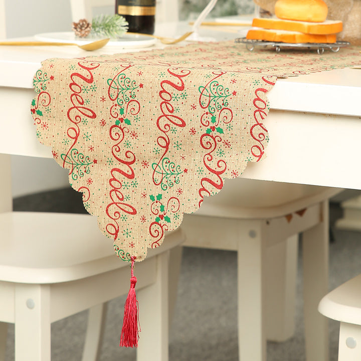 Christmas decorative linen print snowflake with tassel table mat