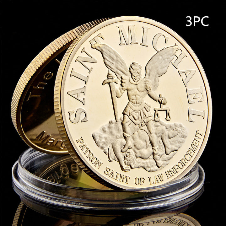 Medal Badge Gold-plated Silver Coin Saint Michael's Archangel Foreign Trade Commemorative Coin