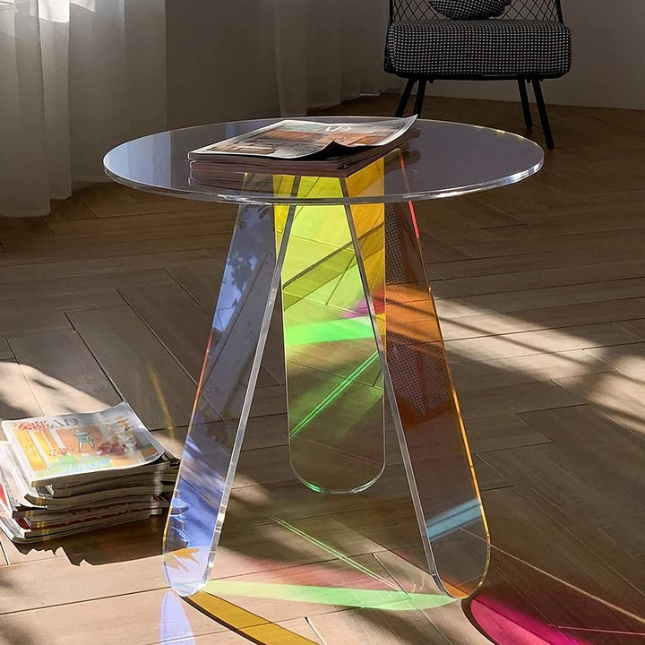 Acrylic Rainbow Color Coffee Table, Iridescent Glass End Table Round Side Table Modern Accent TV Table for Living Bed Room Decoration,small,Amazon Banned