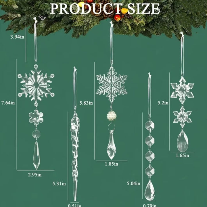 10pcs Christmas Tree Hanging Pendants Acrylic Ice Strip Snow Ceiling Xmas Ornaments New Year Christmas Decoration Home Decor