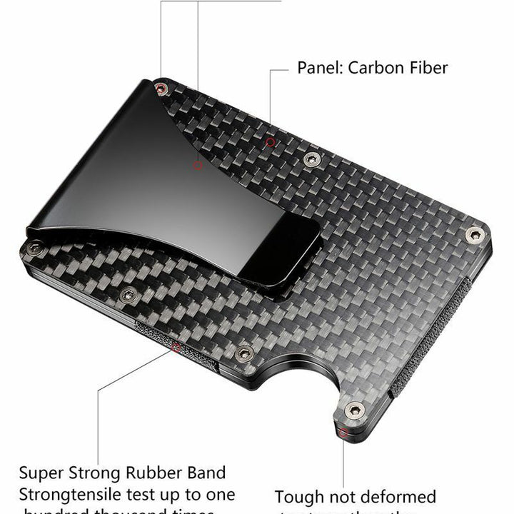 Carbon Fiber Blocking Slim Money Clip RFID Card Holder Metal Men Wallet Gift