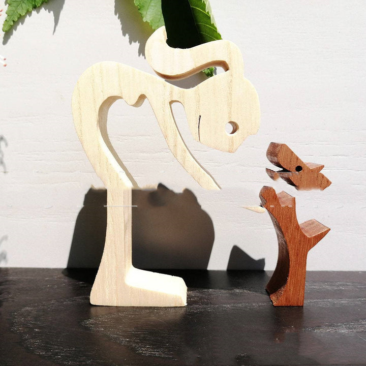 DIY Figurine Wood Dog Ornament Sculpture Home Decoration A Man A Dog Wood Sculpture Christmas Gifts Model Decor