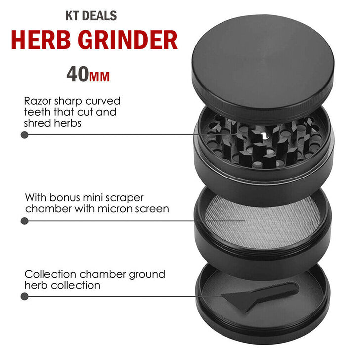 Herb Grinder 4-Piece Metal Small Hand Crusher Mill Magnetic Top Black US