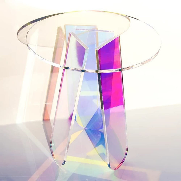 Acrylic Rainbow Color Coffee Table, Iridescent Glass End Table Round Side Table Modern Accent TV Table for Living Bed Room Decoration,small,Amazon Banned