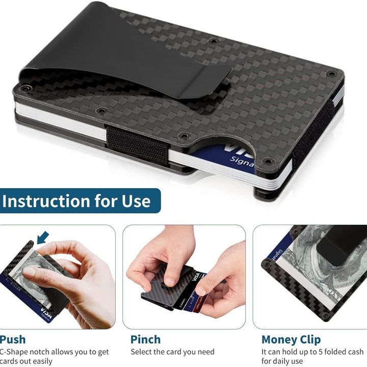 Carbon Fiber Blocking Slim Money Clip RFID Card Holder Metal Men Wallet Gift