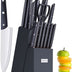 Knife Set With Block,  LapEasy 15 Pieces Kitchen Knife Set With Pine Block Holder, Knife Block Set With Sharpener,  High Stainless Steel Knives With Comfortable-Grip ABS Handles.