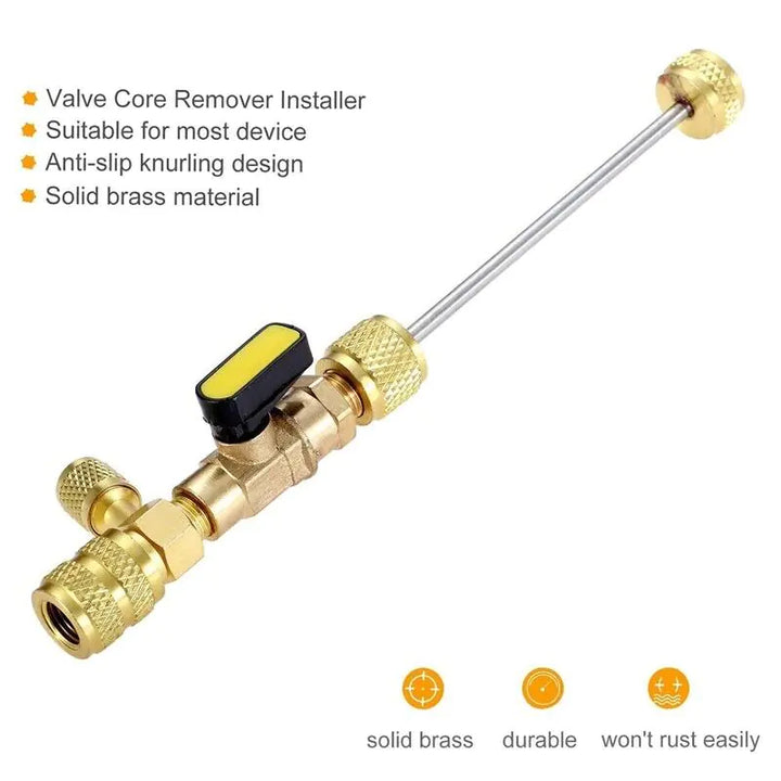 HVAC Tool AC Schrader Valve Core Remover Dual Size 1/4 and 5/16 Port Installer